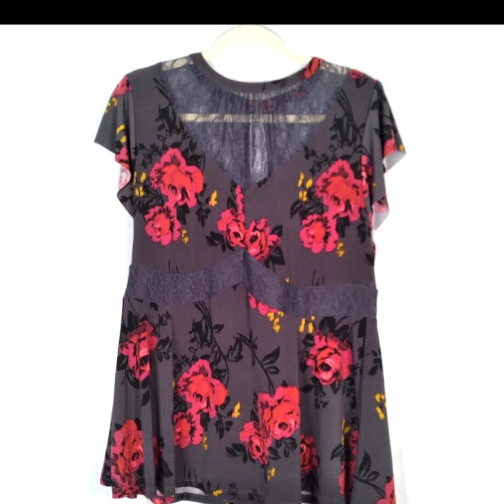 Torrid Black Floral Lace Peplum Top Shirt